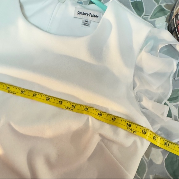 Shelby & Palmer White Ruffle sleeve, Faux Wrap Dress, tie waist, sz 14 - Picture 8 of 8